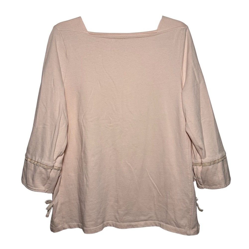 Talbots Women's Pink Square Neck 3/4 Sleeve Top with‎ Side Tie Detail Size L